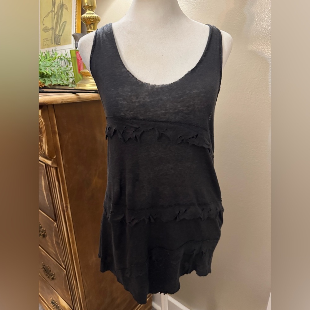 IRO Black Distressed Tiered Tank Top‎ NWT Size Small